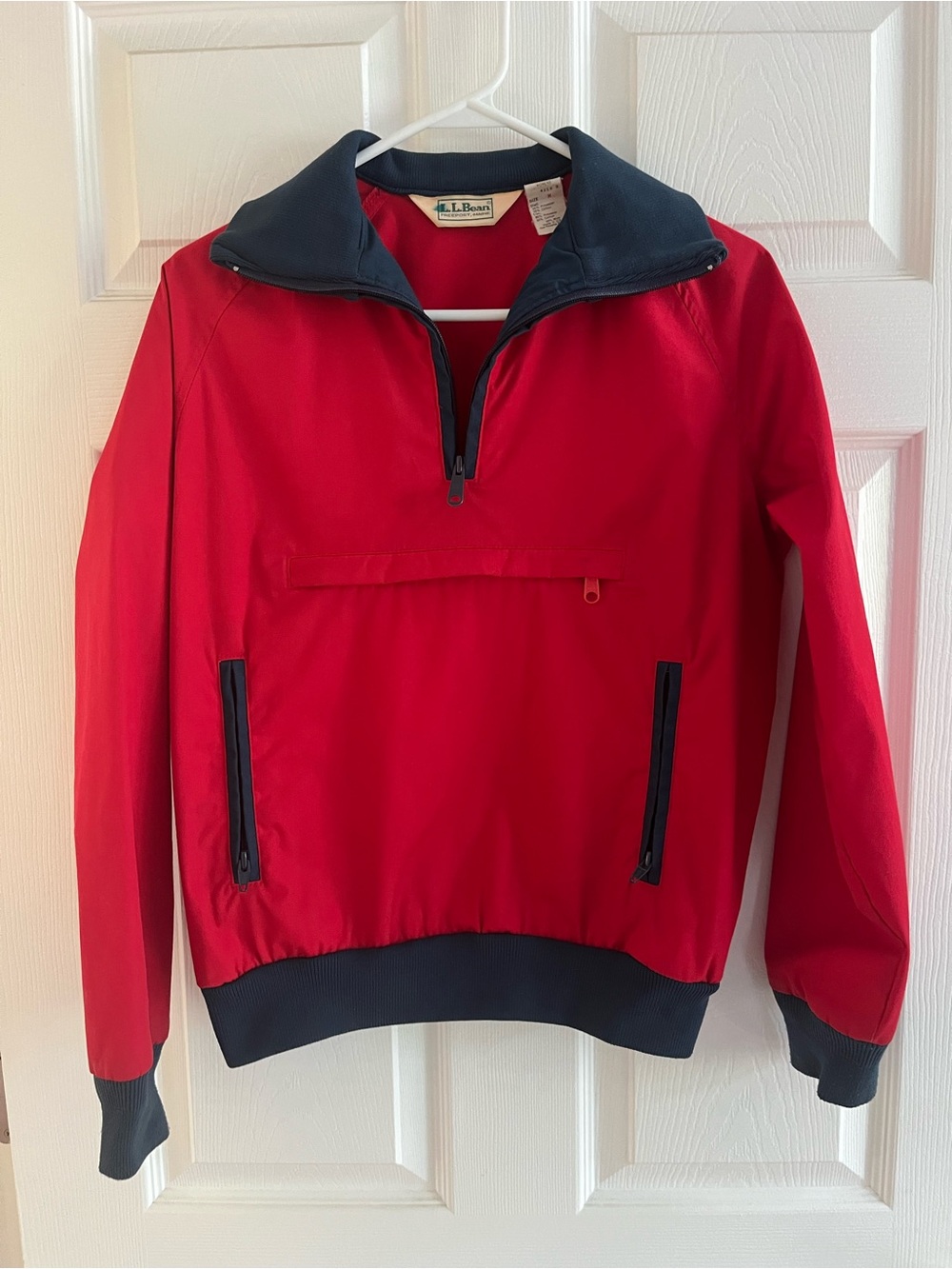 Vintage 80s LL Bean Red & Blue Quarter Zip Pullover With Pockets Womens Size S